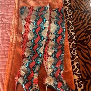 Snakeskin Patterned Over-the-Knee Boots